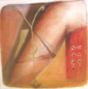 pastel chalk onpaper in passepartout and frame