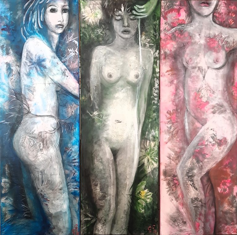 Les-Touchees-3x40x120-krijt-en-acryl-op-doek-Gonny-Geurts-768x759